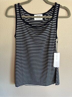 Adeam Navy and White Striped Yama Tank Top